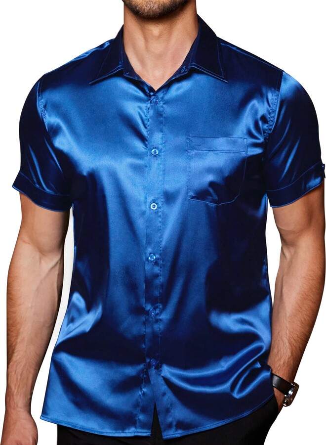 COOFANDY Men's Summer Shirts Short Sleeve Silk Satin Jacquard Shirts Casual  Button Down Beach Shirt - ShopStyle