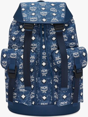 Mcm Medium Brandenburg Denim Backpack - Blue