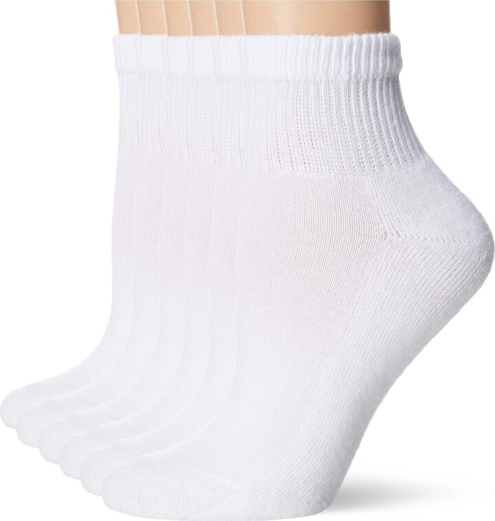 Ankle Socks Womens 6-Pack Hanes Ultimate White Black ComfortSort Cushion sz 8-12