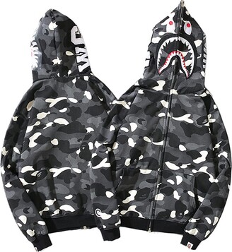 Bape Hoodie Men Hip Hop Black Camo Shark Head Jacket Zipper Camouflage Long  Sleeve Sweatshirt,Black,M : : Fashion
