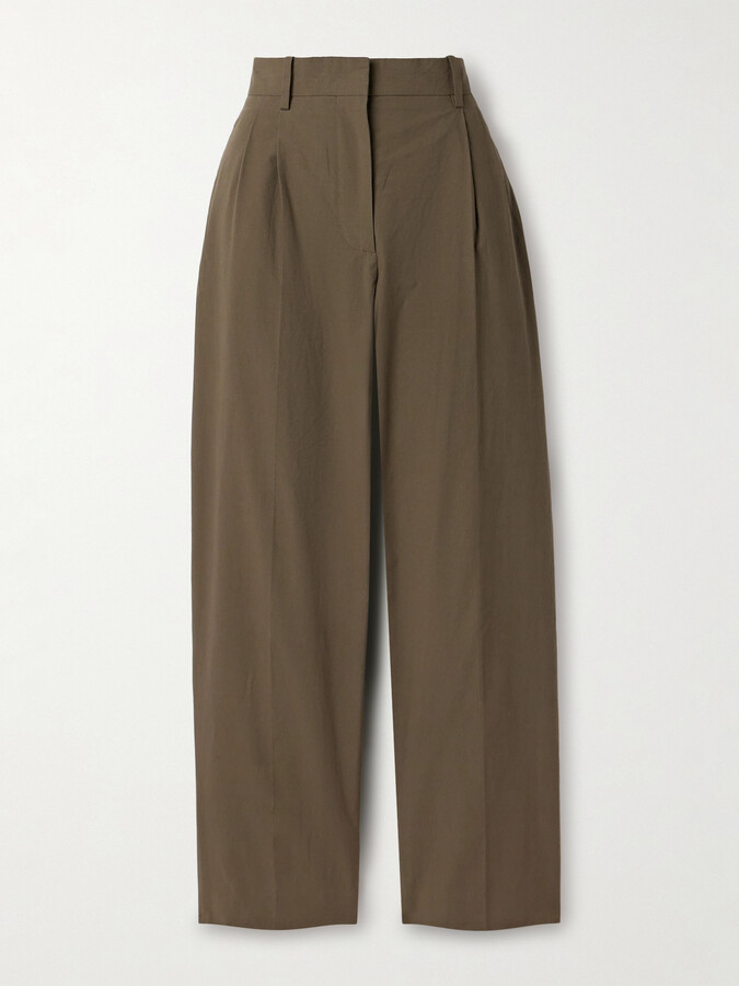 The Row Lilas Pleated Cotton Tapered Pants - Green