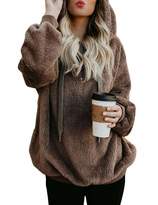 Thumbnail for your product : WISREMT Women's Sherpa Pullover Long Sleeve Fuzzy Fleece Hoodie Casual Loose Oversized Sweatshirt with Pockets Warm Zipper Outwear Coat