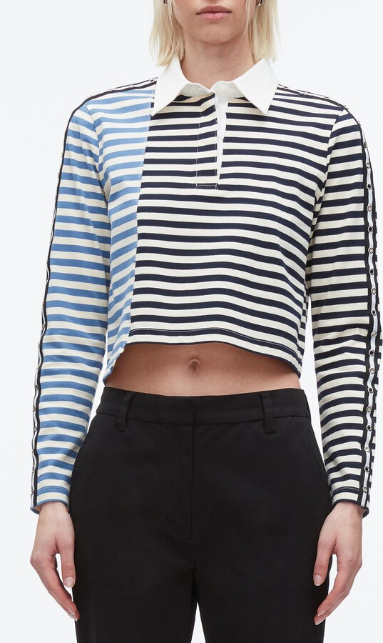 3.1 Phillip Lim Stripe Long Sleeve Cotton Polo Shirt