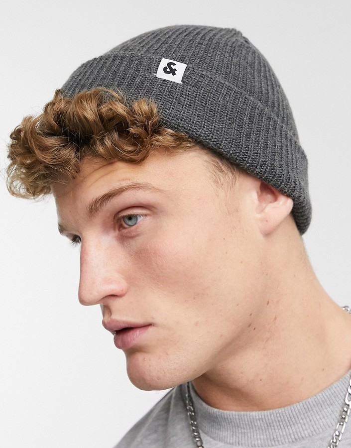 Jack and Jones knitted short rib beanie in charcoal - ShopStyle Hats