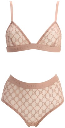 Gucci Gg Embroidered Sheer Tulle Lingerie Set - ShopStyle Bras