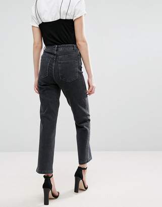 ASOS High Waist Straight Leg Jeans In Washed Black
