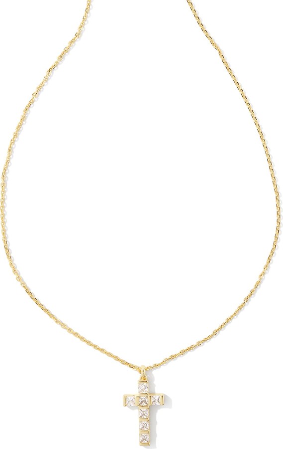 Kendra Scott Gracie Gold Cross Short Pendant Necklace in White