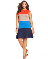 Thumbnail for your product : Spense Plus Size Sleeveless Colorblocked Flared Dress
