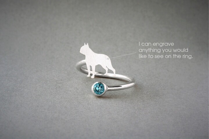 Etsy Adjustable Sterling Silver Boston Terrier Birthstone Ring