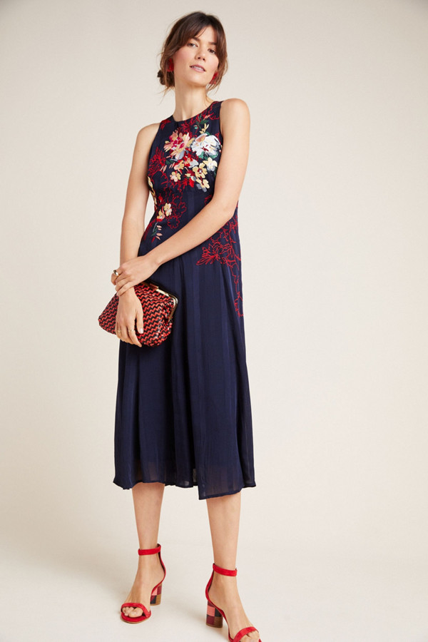 jacquin embroidered midi dress
