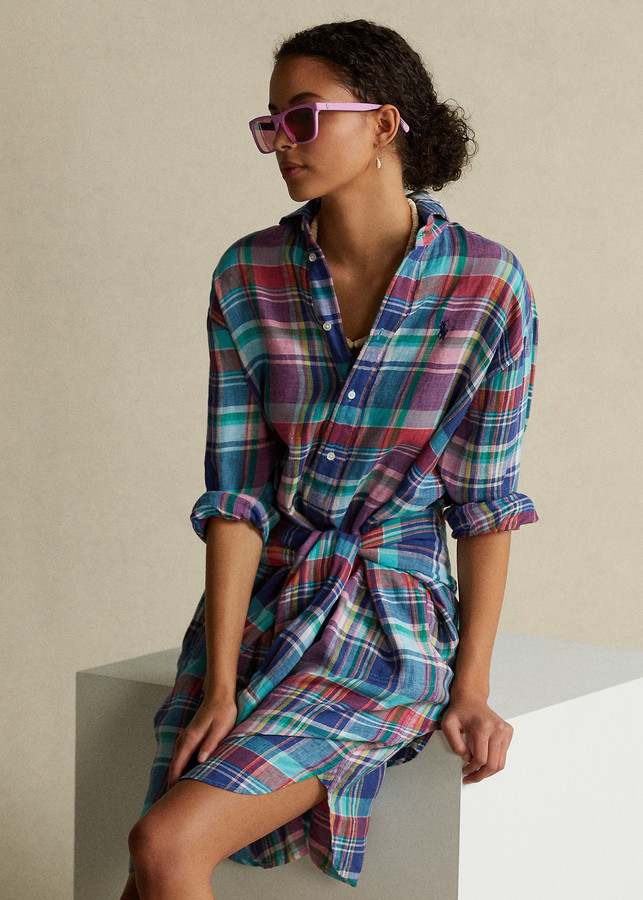 Ralph Lauren Plaid Linen Shirtdress - ShopStyle Day Dresses