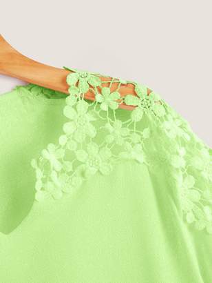 Shein Plus Guipure Lace Knot Cuff Neon Lime Blouse