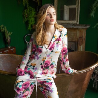 Orchard Moon - Camille Pyjama Set - Luxury Pyjamas - Hand Painted Prints -  Vegan Silk - ShopStyle Pajamas