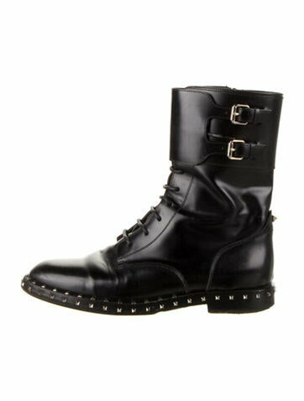 Valentino Rockstud Accents Leather Combat Boots Black - ShopStyle