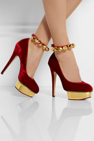 Thumbnail for your product : Charlotte Olympia Jingle Bell Dolly velvet platform pumps
