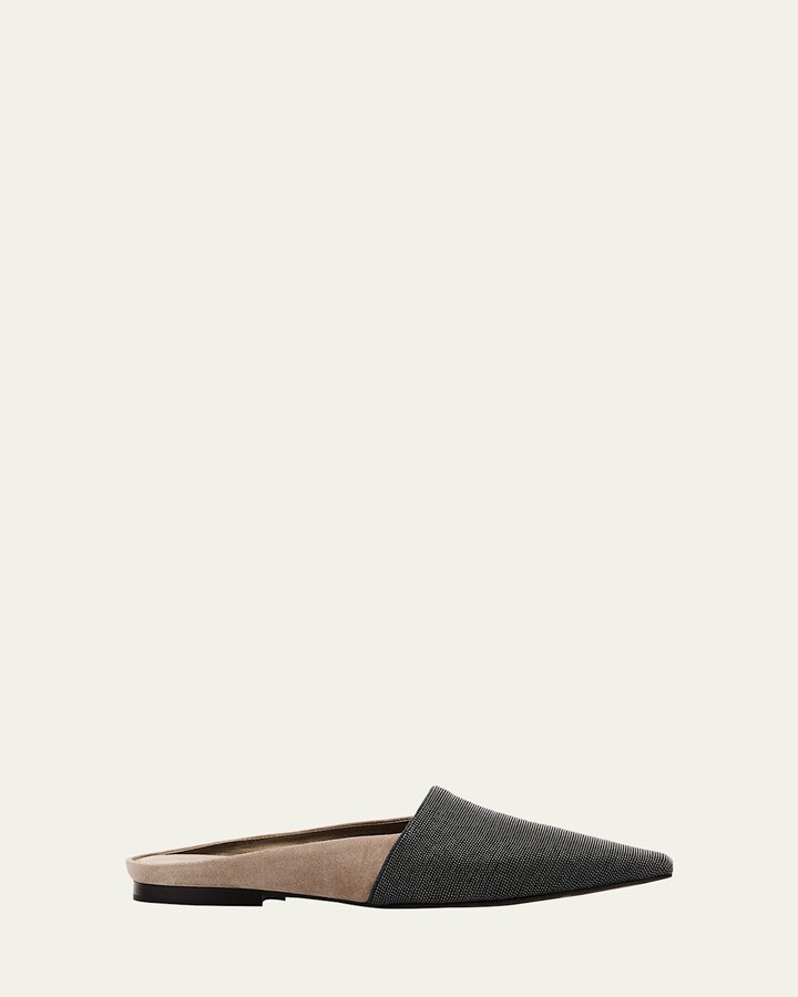 Brunello Cucinelli Monili Suede Ballerina Mules