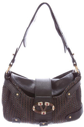 Valentino Embellished Leather Woven Shoulder Bag