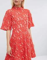Thumbnail for your product : ASOS Kimono Sleeve Mini Skater Dress in Red Lace