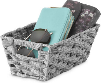 Acton Dotted Line Split Rattique Shelf Tote - Gray Wash