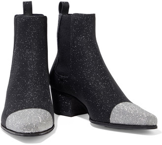 Balmain Two-tone Glittered Leather Ankle Boots
