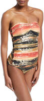 Carmen Marc Valvo Pacific Sunset Bandeau One-Piece Swimsuit with Metallic