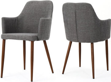 2 Grey Dining Chairs, Fabric Covered With Metal Frame And Reliable Wood-like Finish 2pcs Over Wood Look, Comfortable Long-lasting
