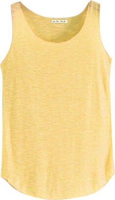 CUTUDE Singlets Vest Women Activewear Loose Workout Running Ladies Summer Fashion Bottoming Slubbed Cotton Camisole Sleeveless Shirts Round Neck Dry Fit Yoga Tank Tops (Yellow Free Size)