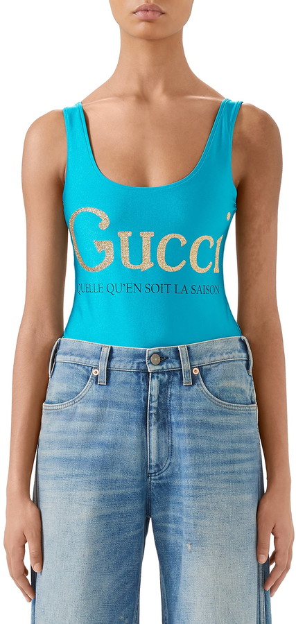 Gucci La Saison Glitter Logo One-Piece Swimsuit - ShopStyle Swimwear