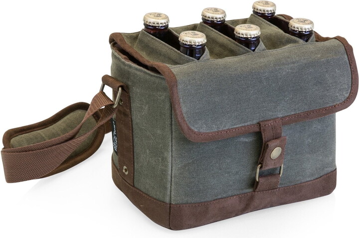 Legacy By Picnic Time Beer Caddy Cooler Tote with Bottle Opener, 6-Pack Beer Gift Bag, Khaki Green with Brown Accents