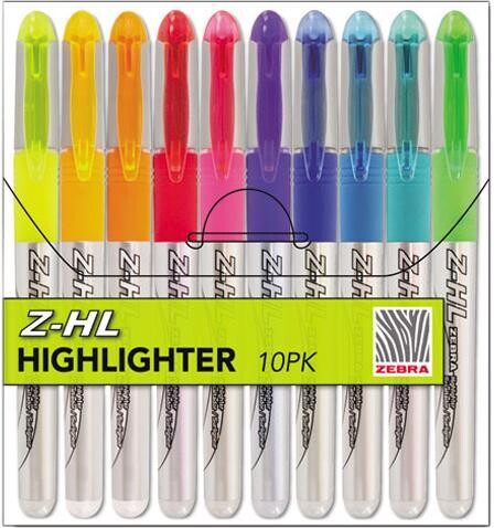 Zebra Pen Corporation Zebra 71111 Zazzle Brights Hghlghtr, Chisel Tip, Assorted Colors, 10/Set
