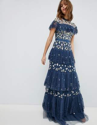 Needle & Thread Tiered Anglais Gown With Contrast Embroidery