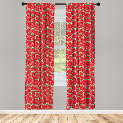 Fruits Curtains, Strawberry Themed Botany Seeds Yummy Food Growth Diet Health Print, Window Treatments Panel for Living Room Bedroom Decor, Red Hunter