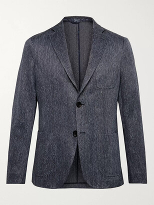 Etro Blue Slim-Fit Cotton and Linen-Blend Jacquard Blazer - Men - Blue