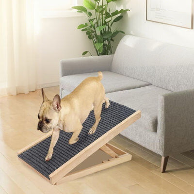 Adjustable Height Foldable Wooden Pet Ramp With Non-Slip Slope & Shock Absorption For Elderly/Disabled Dogs To Safely Reach Cars, Beds, Or Couches (20