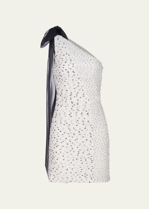 Halston Analise One-Shoulder Polka-Dot Mini Dress