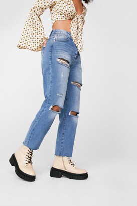 Nasty Gal Womens Ripped Low Rise Straight Leg Jeans - Blue - 10