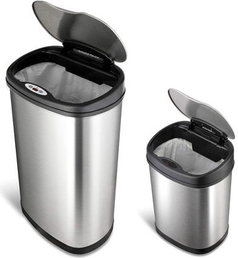 NineStars 2 Piece Stainless Steel 13.2 Gallon Motion Sensor Trash Can