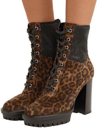 Gianvito Rossi 90 Leather-paneled Leopard-print Suede Ankle Boots