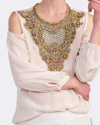 Coco Ribbon Embellished Blouse with Cut-Out Shoulders