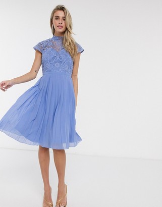 chi chi london lace top midi dress with pleated skirt