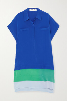 Diane von Furstenberg Hatsu Tiered Color-block Silk Crepe De Chine Mini Shirt Dress - Blue