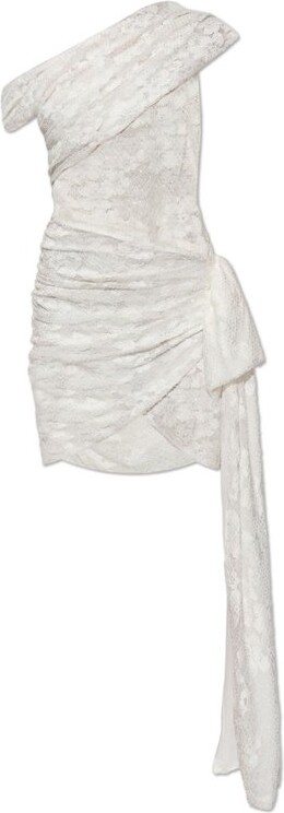 Self-Portrait Asymmetric Lace Draped Mini Dress