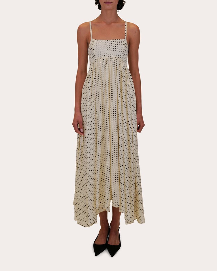 Azeeza Rachel Polka Dot Raw Silk Gathered Midi Dress