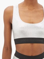 Thumbnail for your product : Paco Rabanne Low-impact Logo-hem Lame Sports Bra - Silver
