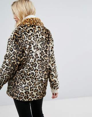 Maison Scotch Leopard Faux Fur Coat