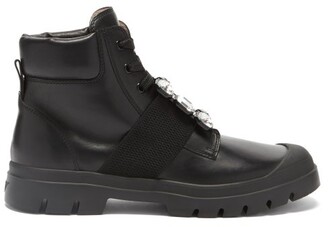 Roger Vivier Walky Viv Crystal-buckle Leather Ankle Boots - Black