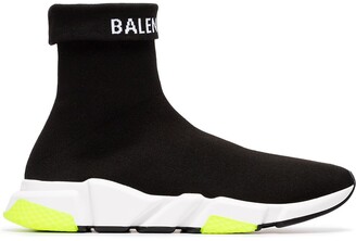 Balenciaga Black, White And Yellow Speed Sock Sneakers - ShopStyle