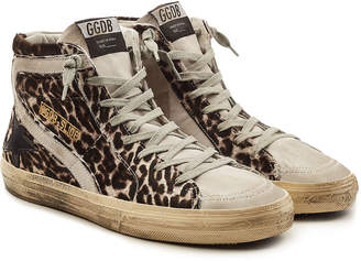 Golden Goose Slide High-Top Sneakers with Leather and Calf Hair