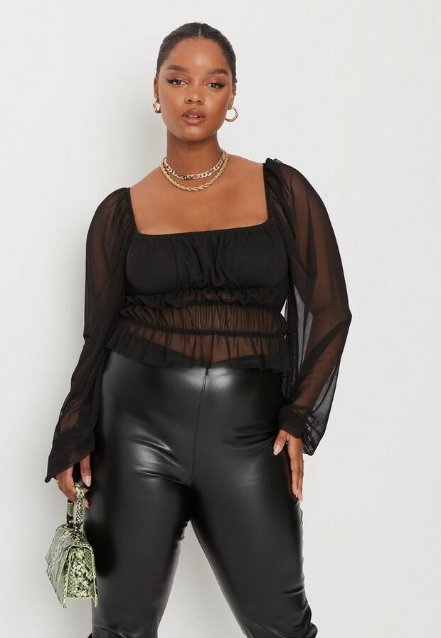 brown leopard mesh ruched milkmaid top