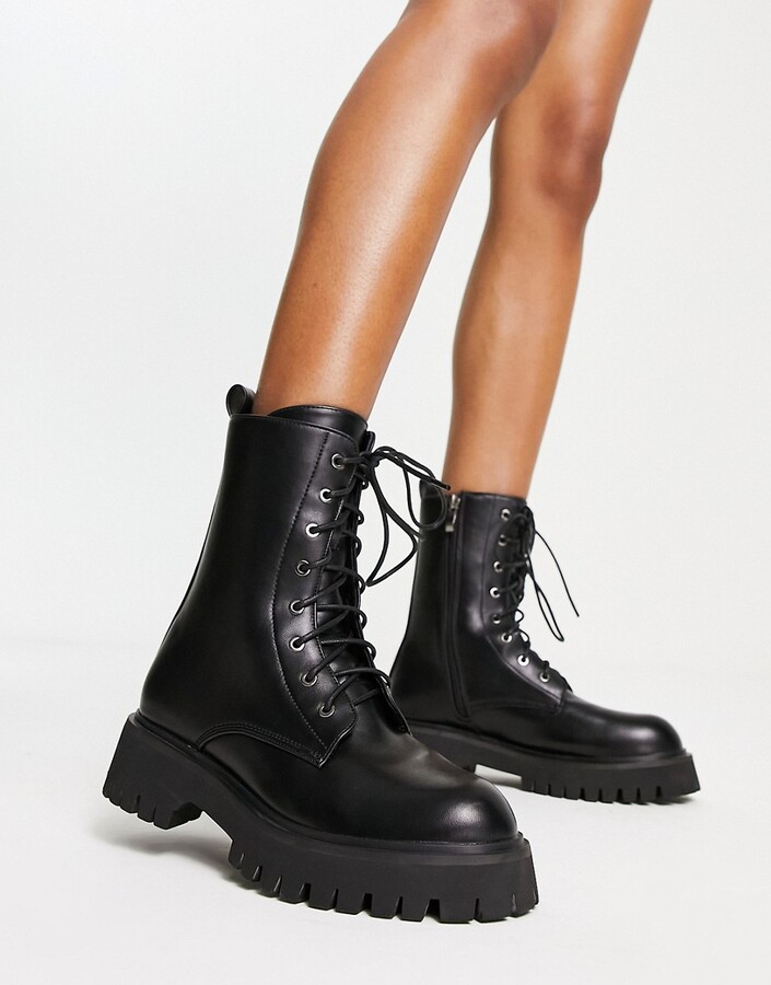 Koi Footwear Koi lace up biker boots in black - ShopStyle